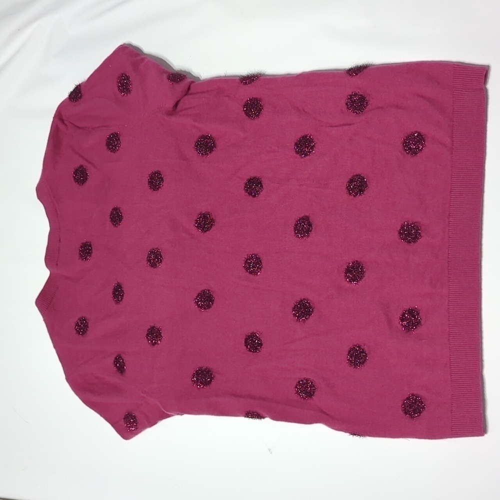 Talbots Women's Sweater Tinsel Dot Pink Metallic Lambs Wool Christmas Holiday M - Picture 9 of 9